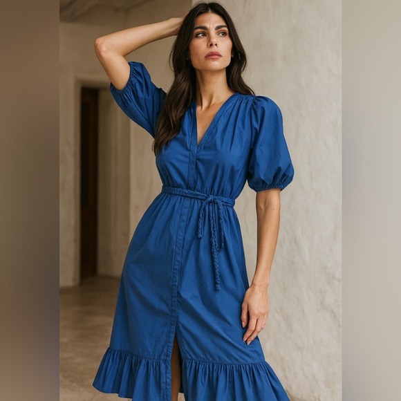 💙 MISA Los Angeles Amarine Blue Ruffle Hem Midi Dress 💙 NWT MSRP $350 - Picture 1 of 11